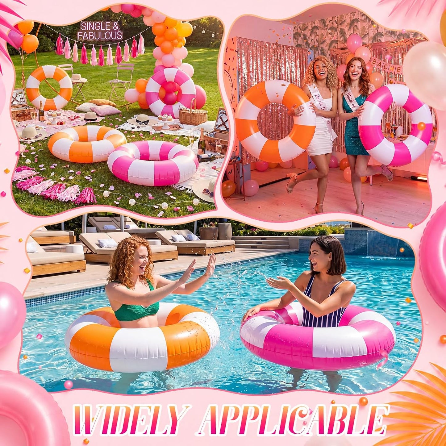 8 Pcs Pink and Orange Inflatable Pool Float 35.43 Inch Pool Water Ring Cocktail Loungers Tube Swimming for Tequila Sunset,Bachelorette, Wedding, Summer Beach Party