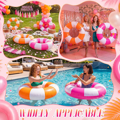 8 Pcs Pink and Orange Inflatable Pool Float 35.43 Inch Pool Water Ring Cocktail Loungers Tube Swimming for Tequila Sunset,Bachelorette, Wedding, Summer Beach Party