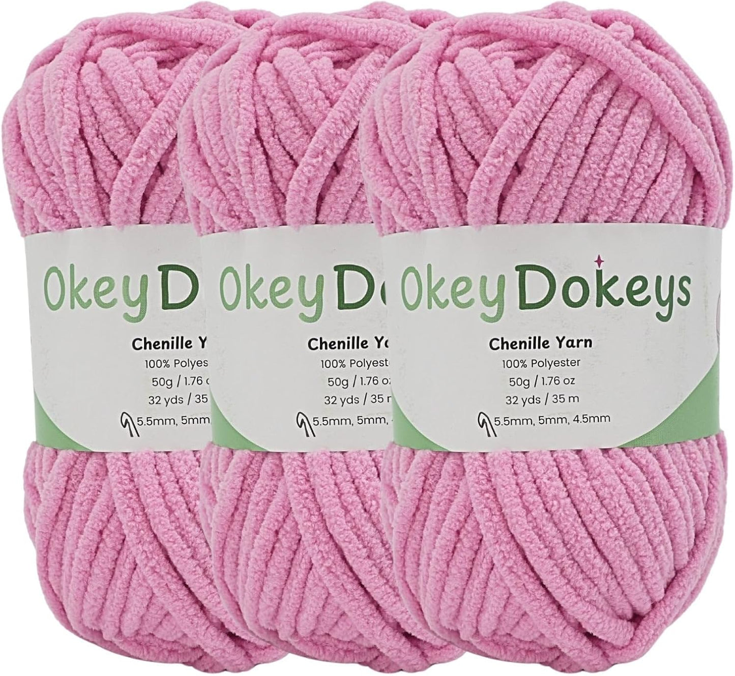 Okeydokeys Super Bulky Chenille Yarn Size 6, 3-Pack,150g/114y, Thick Fluffy Yarn for Crocheting Baby Blankets, Amigurumi. Raspberry Ice Cream Pink #2