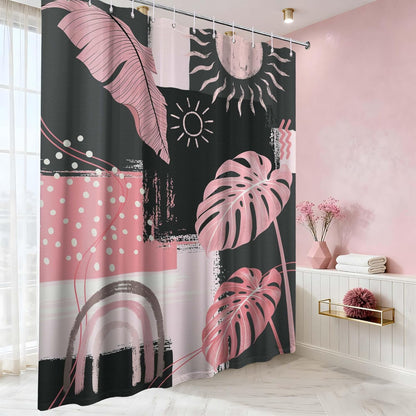 Pink and Gray Mid Century Modern Shower Curtain Bohemian Abstract Light Pink and Grey Shower Curtains for Bathroom Decor Sets, Waterproof Cloth Fabric with Hooks, 70x72 Inch