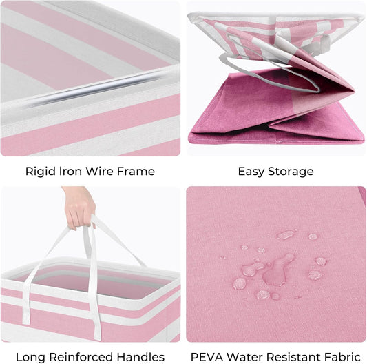 HomeHacks 2 Pack Large Laundry Baskets, Waterproof, Freestanding Laundry Hampers, Collapsible Clothes Hamper with Reinforced Handles in Laundry, College Dorm, Bathroom, Bedroom (Pink, 75Lx2)