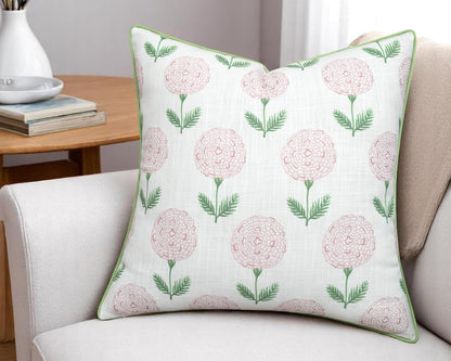 Blush Pink Botanical Print Throw Pillow Cover - 20x20 Inch Cotton Blend - Konkan Floral