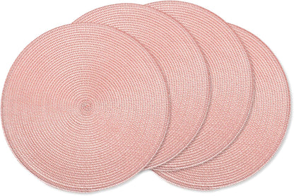 AHHFSMEI Round Placemats Set of 4 Heat Resistant Washable Non-Slip Woven Braided Table Mats for Dining Table Kitchen & Home Decor (Pink,4)
