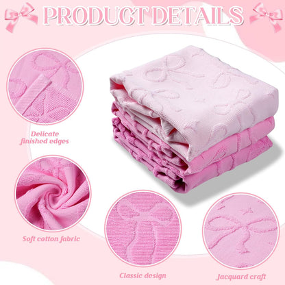 Shemilly 3pcs Bow Hand Towels Set Pink Bow Jacquard Hand Towel for Bath 100% Cotton Soft Bathroom Kitchen Decorative Set for Spring Summer Holiday Decor Gift,14 x 29 Inch