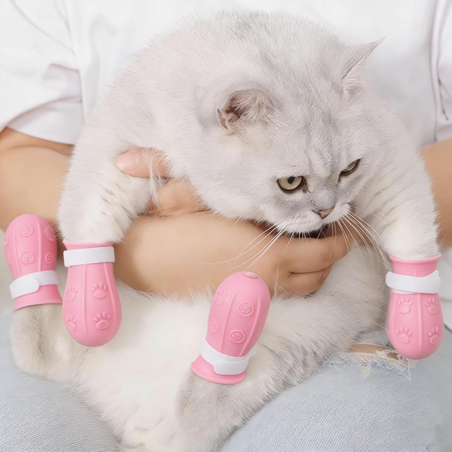 4 Pcs Cat Feet Claw Covers Anti-Scratch Paw Protector Shoes Adjustable Cat Bath Boots Kitten Shower Gloves for Grooming Bathing