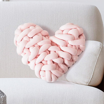 Heart Knotted Pillow Cute Love Shaped Throw Pillow for Sofa Couch Chair Home Knot Decorations Pink