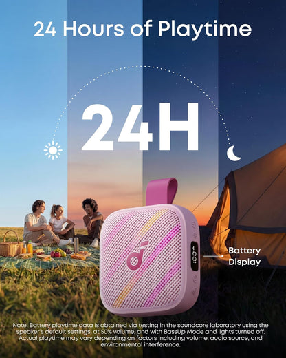 Soundcore Boom Go 3i Portable Bluetooth Speaker by Anker, 15W Punchy Sound, 24H Playtime, IP68, BassUp 2.0, Emergency Charging, Bluetooth 6.0, Waterproof Speaker for Hiking/Cycling/Camping (Pink)