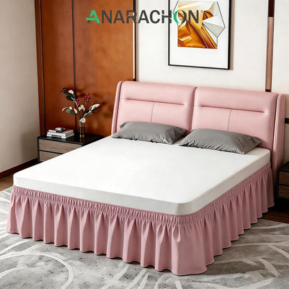 ANARACHON Full Bed Skirt, Elastic Wrap Around Bed Skirt Full Size, Bed Skirts for Adjustable Bed, Easy Fit with 14" Drop Length Tailored Drop Dust Ruffle (Pink)