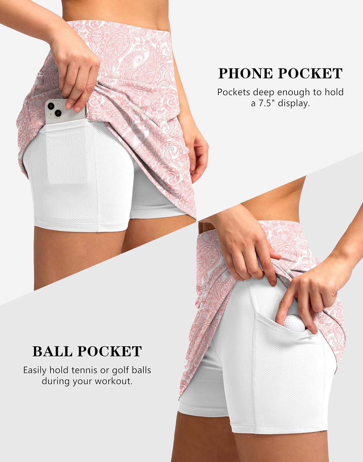 G Gradual Women's Golf Skirts Skort 4 Side Pockets High Waisted Stretchy Tennis Skirt with Short Athletic Casual