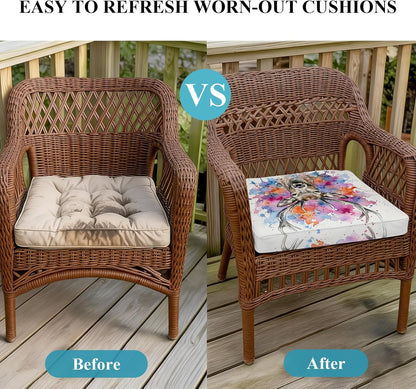 Elk Indoor/Outdoor Seat Cushions Cover, Pink Purple Blue Watercolor Splashes Splatter Animal Waterproof Patio Chaise Lounge Cushion Cover for Beach Pool Side Chair Cushions 24''x24''x2pcs