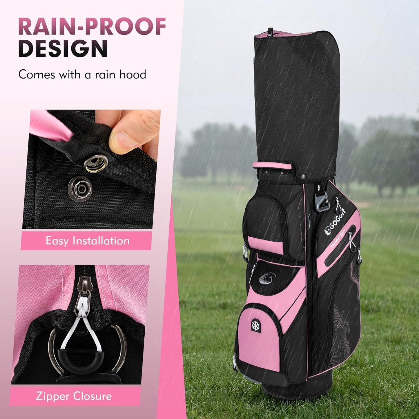 Tangkula Golf Cart Bag with 14-Way Full Length Dividers, 6 Molded Lock Top Golf Club Bag with 11 Pockets, Cooler Bag, Padded Strap, Handles, Umbrella Holder & Rain Hood