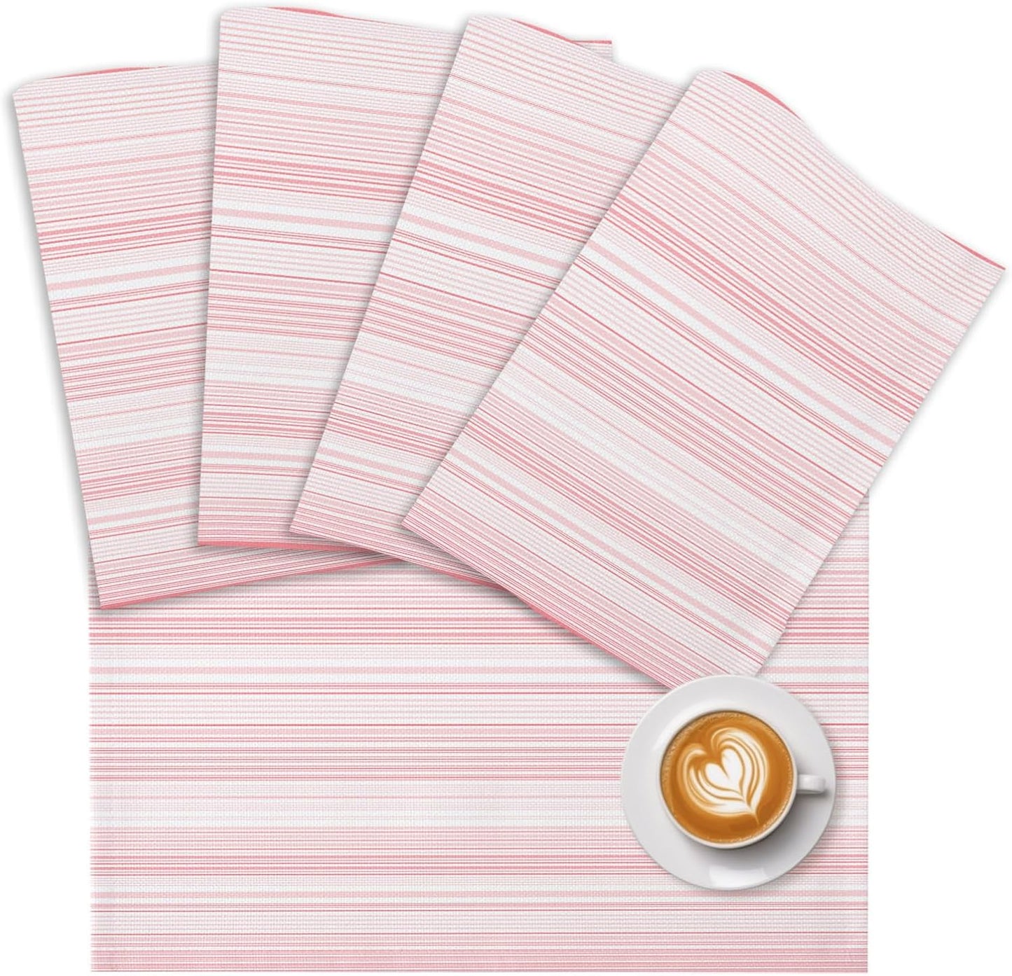 Pink Stripes Placemat Set of 6 Non-Slip Placemats for Dining Table Classic Striped Lines Washable Table Mats, Heat Resistant Kitchen Table Mats for Party, Dining Room & Home Decor