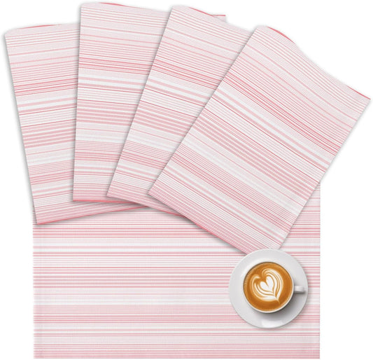 Pink Stripes Placemat Set of 6 Non-Slip Placemats for Dining Table Classic Striped Lines Washable Table Mats, Heat Resistant Kitchen Table Mats for Party, Dining Room & Home Decor