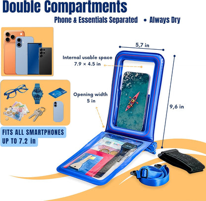 AQUAVAULT Floating Waterproof Phone Pouch – Large IPX8 Dual-Compartment Pouch for Phone & Valuables – Armband + Lanyard – Fits iPhone 17/16/15 Pro Max & Samsung S26/S25 – 2 Pack