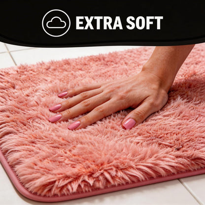 Shaggy Bathroom Rugs Set Plush Velvet Bath Rugs Non-Slip Bath Mat Set 3 Piece,Washable Mats,Absorbent Shaggy Rugs Super Soft U-Shaped Toilet Rug,Bahroom Carpets for Bathroom,Tub,Shower(Light Pink