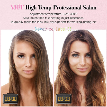 DORISILK Crystal Diamond Professional Hair Straightener, 2 Inch Titanium Flat Iron Bling Rhinestone Straightening Iron Curling 2 in 1, Salon High Heat 480 °F, Instant Heat Up, Dual Voltage, Rose Pink