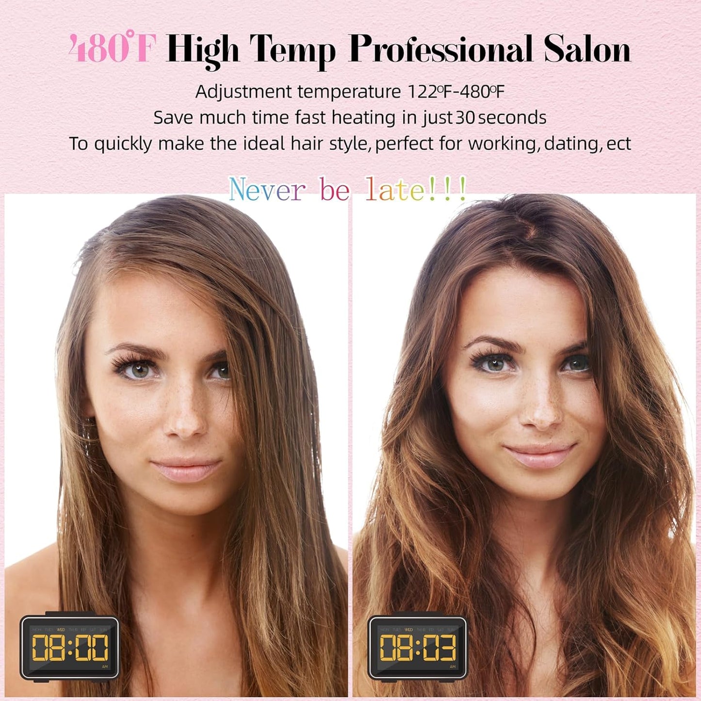 DORISILK 480°F High Temp Hair Straightener and Curler, Titanium Flat Iron Rhinestone Straightening Iron, 2 in 1 Straightening Curling 1“ Salon Professional Dual Voltage Crystal Bling Rose Pink