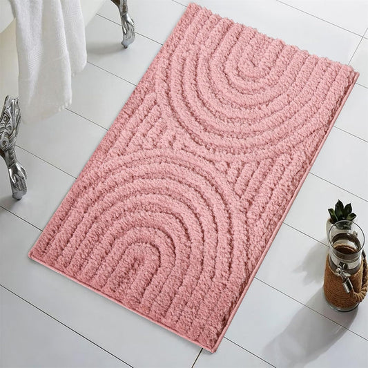 Pink Cute Bath Mat Non-Slip 20’’W x 32’’L Luxurious Modern Minimalist Rainbow Boho Tufted Kids Girls Bathroom Rugs Rubber Backed, Bohemian Geometric Bath Rug Microfiber Absorbent Floor Mat