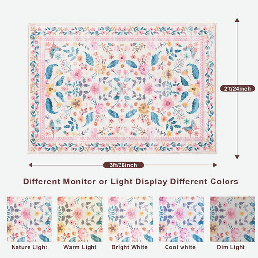 Terrug 2x3 Pink Floral Area Rug for Entryway,Boho Machine Washable Throw Rugs with Non-Slip Blacking for Kitchen,Small Flower Carpet for Bedroom Front Door Laundry Floor Decor