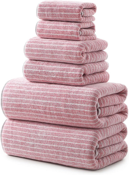 REDKISS 6-Piece Microfiber Bath Towel Set, Ultra Soft, Highly Absorbent & Quick Dry, 35x70 Inch Oversized, Pink Towels for Bathroom, Spa, Gym, 2 Bath 2 Hand 2 Washcloths