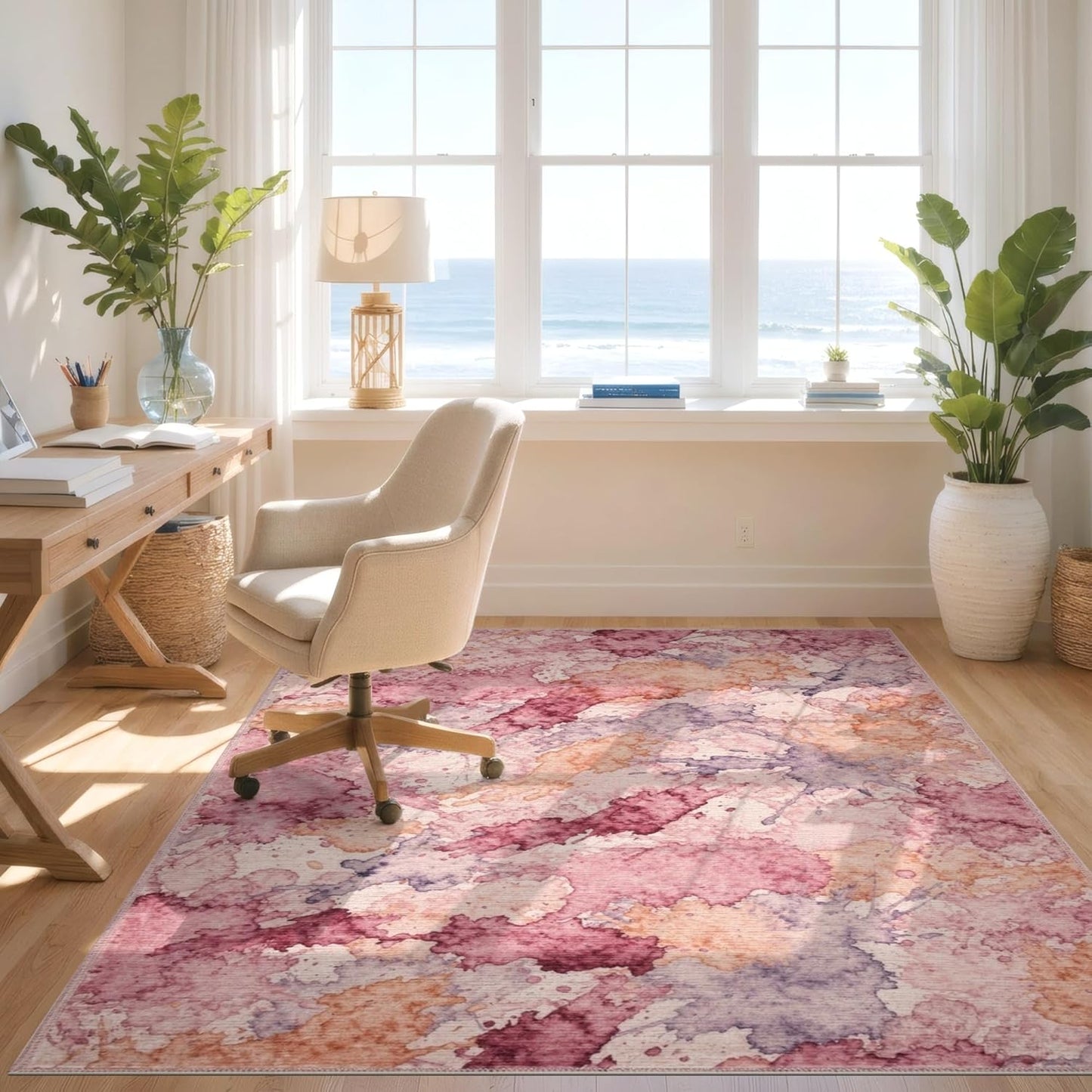 Design&I 4'x6' Machine Wash Ready Abstract Abstract Area Rug, Peach Chair-Friendly & Snag-Free Skid-Resistant Medium Carpet for Home Office, Gaming Room, Under Desk | 2167545