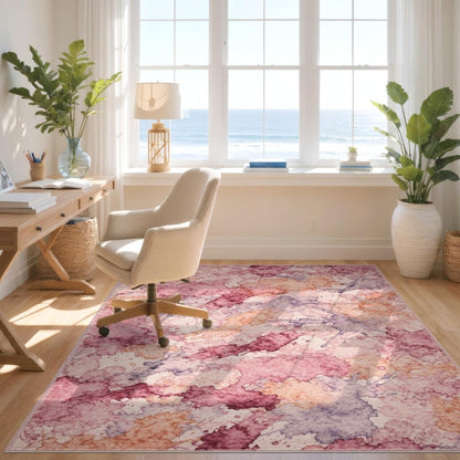 Design&I 4'x6' Machine Wash Ready Abstract Abstract Area Rug, Peach Chair-Friendly & Snag-Free Skid-Resistant Medium Carpet for Home Office, Gaming Room, Under Desk | 2167545