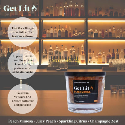 Get Lit | Peach Mimosa | 16 oz Double-Wick Scented Candle | Hand-Poured in Missouri, USA | Bright Fruity Champagne Fragrance