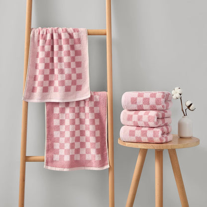 REDKISS 5 Pack Pink Checkered Hand Towel Set - Decorative Hand Towels for Bathroom, 100% Cotton Towel Soft Absorbent, Retro Decorative Bathroom Towel for Kitchen, Gym, and Spa