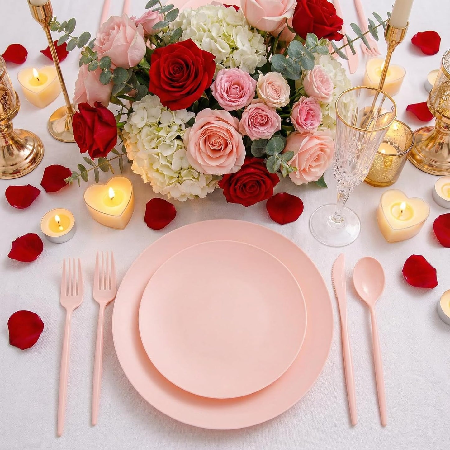 EI 150pcs Pink Plastic Plates Pink Disposable Heavy Duty Plastic Plates for Party Dinnerware Set Pink Plastic Silverware for Party Wedding Afternoon Tea,Spring,Mother's Day,Valentine's Day,Easter