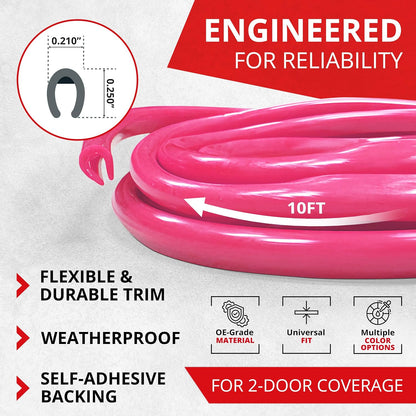 All-Fit Automotive Car Door Edge Protector – Universal DIY Edge Trim to Prevent Scratches & Dings – Flexible Adhesive Molding Trim for Cars, Trucks & SUVs (10 Ft - Pink)