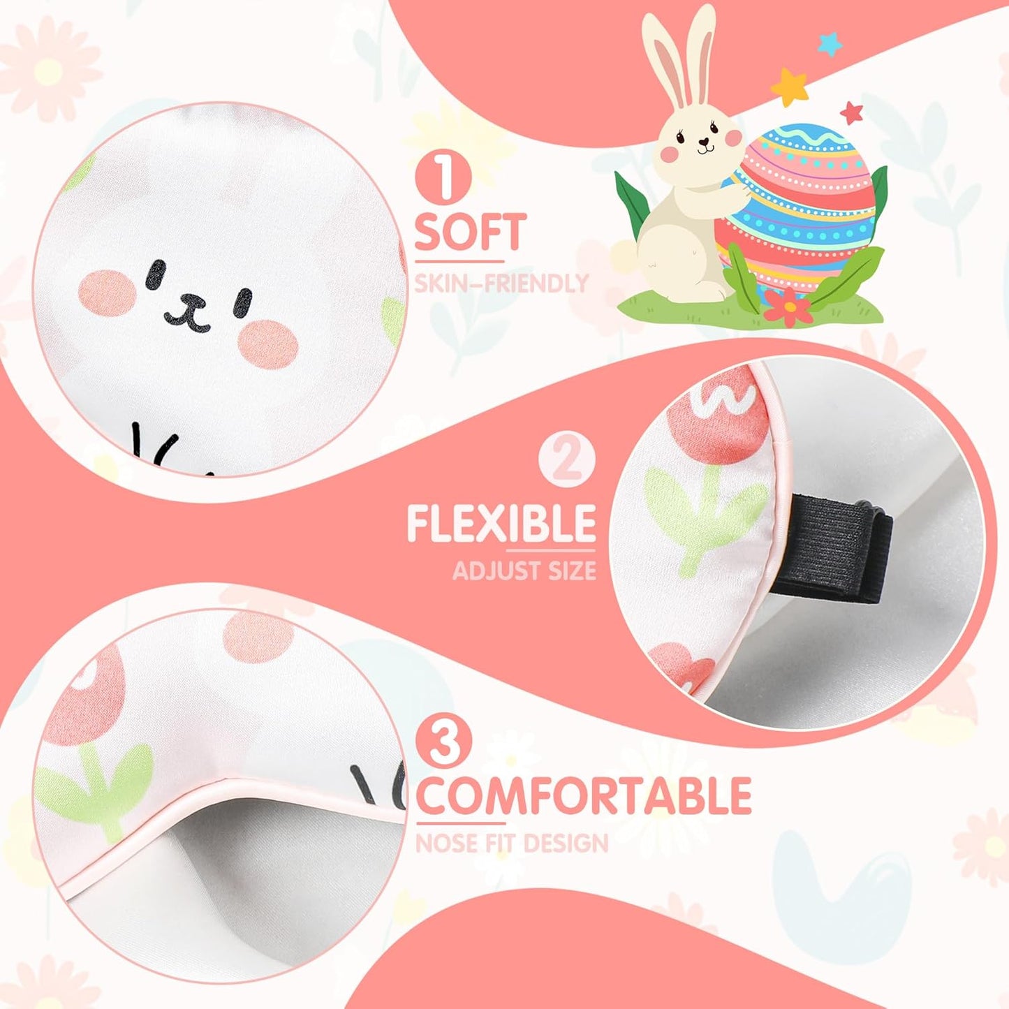 Cute Bunny Sleeping Eye Mask - Funny Pink Rabbit Eyes Mask with Adjustable Strap, Soft Lightweight Cartoon Animal Eye Cover for Night Sleep Travel Airplane Home Sleepover Party Gift Supplies
