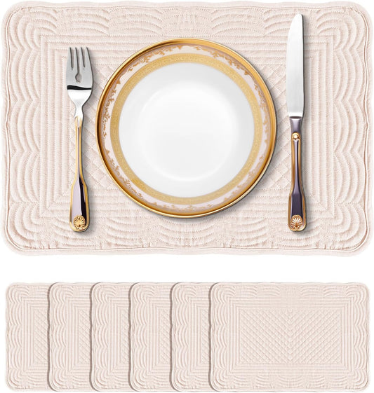 Quilted Placemats Set of 6, Rectangular Placemats Machine Washable for Kitchen or Dining Table Fabric Rectangular Table Mats100% Cotton Pink