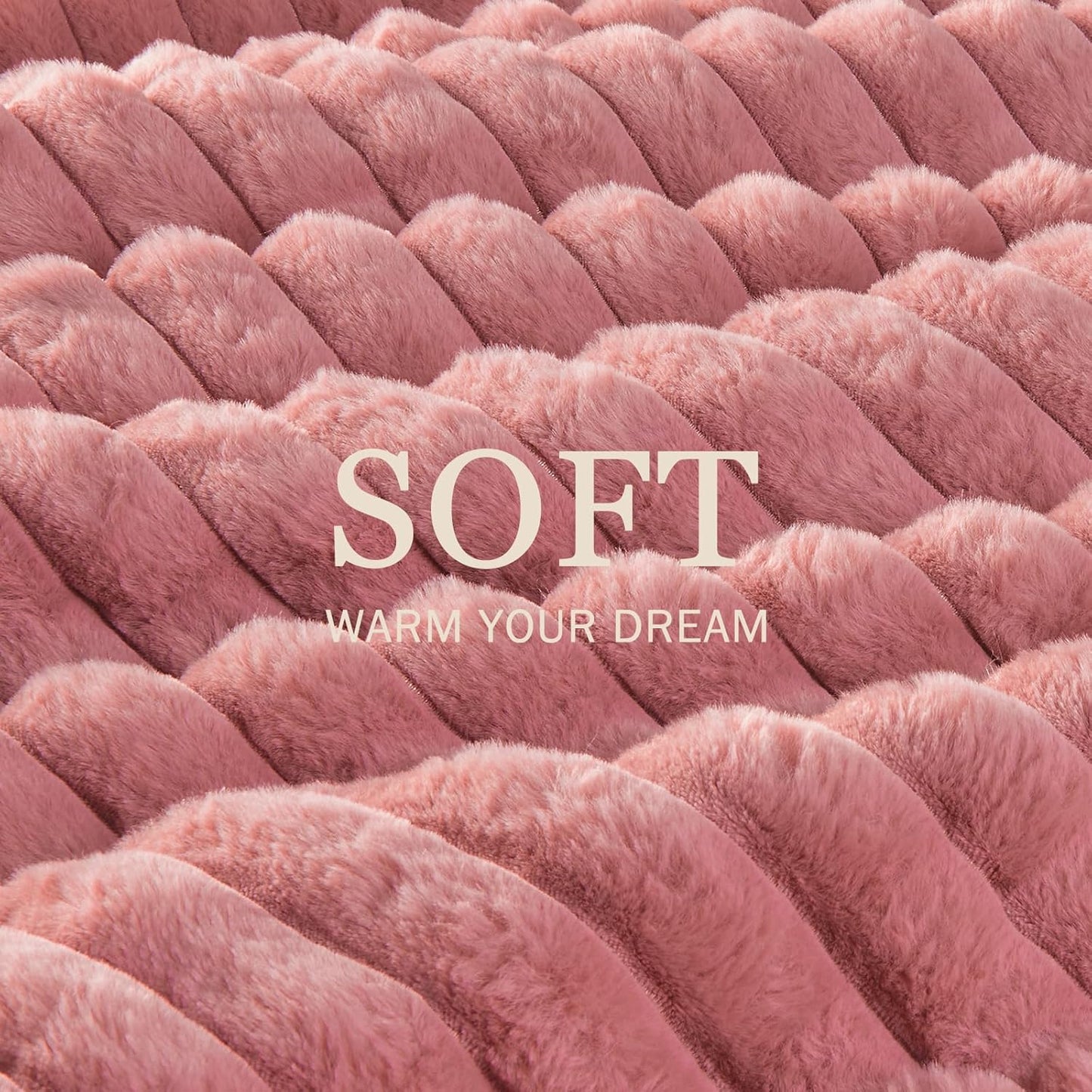 EMME Faux Fur Duvet Cover Queen Size, 3 Pieces Ultra Soft Fluffy Comforter Cover, Cozy Warm for Winter, Luxury Elegant Shaggy Striped Design Bedding, 1 Duvet Cover & 2 Pillow Shams (Queen, Old Pink)