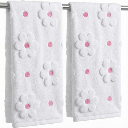 Mindsoft 2 Pcs Daisy Hand Towels for Bathroom Coquette Hand Towels 100% Cotton Absorbent Decorative Jacquard Weave Bath Decor Preppy Kitchen Decor Gift(Pink)