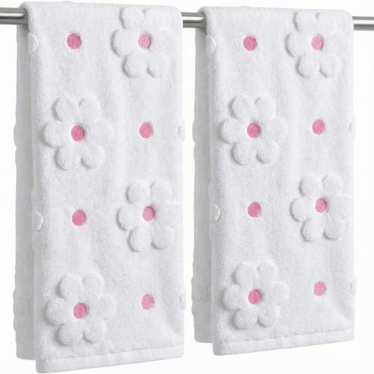 Mindsoft 2 Pcs Daisy Hand Towels for Bathroom Coquette Hand Towels 100% Cotton Absorbent Decorative Jacquard Weave Bath Decor Preppy Kitchen Decor Gift(Pink)