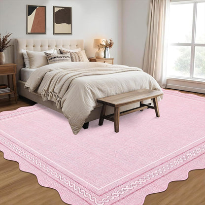 GarveeHome Scalloped Washable 8 x 10 Rug for Living Room Pink 8x10 Playroom Rug Non Slip Soft Bedroom Rugs Low Pile Large Area Rug Stain Resistant Carpet for Nursery Dining Room, Pink 8'x10'