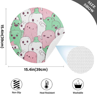 Green and Peach Unique Pattern Natural placemats Round Reversible placemats placemats Fabric Washable Farmhouse Decor placemats Waterproof Place mat 6 Set placemats for Plastic 15.4x15.4in