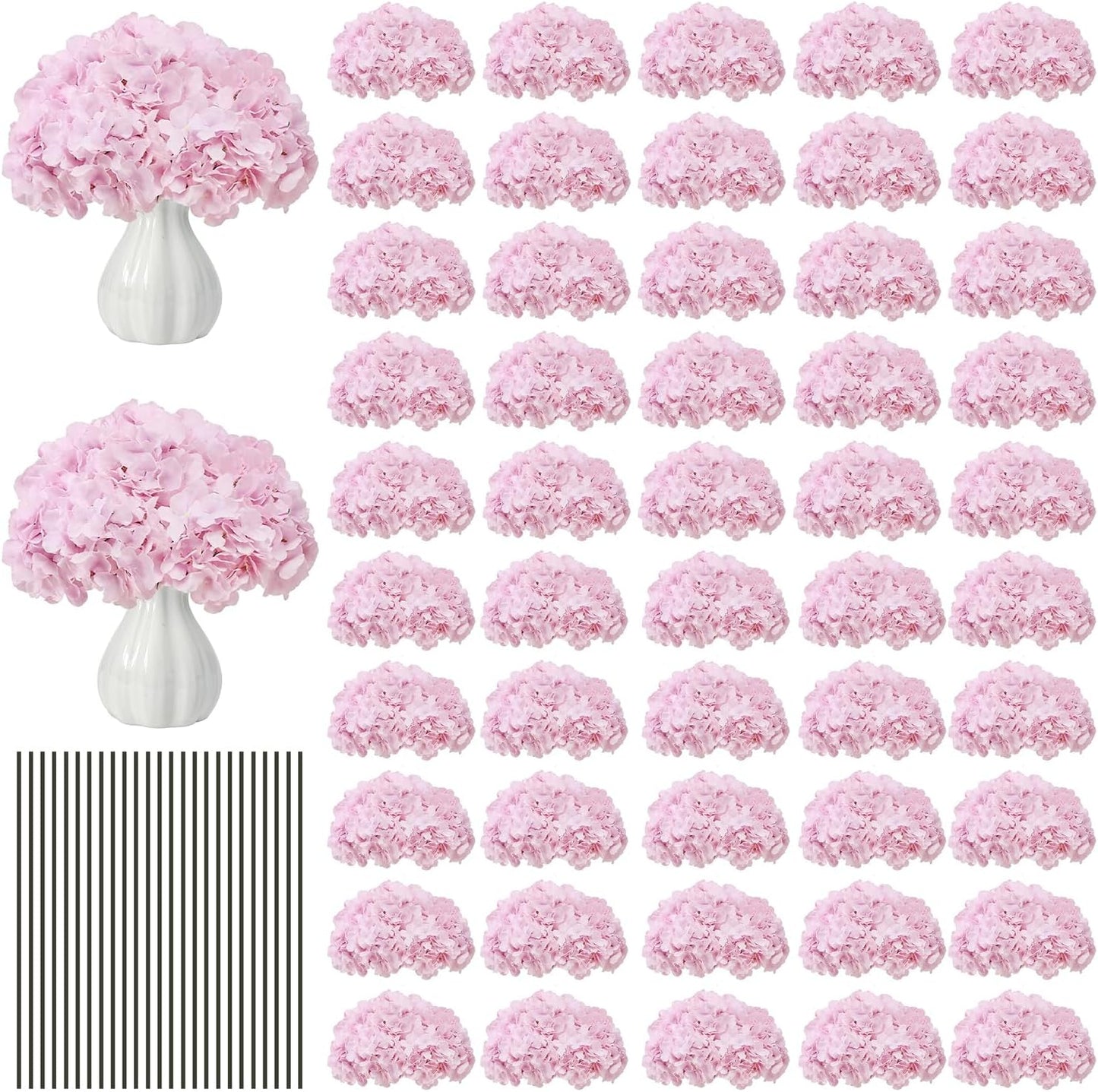 65PCS Peach Pink Artificial Hydrangea Flowers Bulk with Stems, Silk Faux Hydrangea Heads for Garden Party DIY
