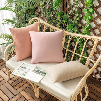 Set of 2 Outdoor Waterproof Throw Pillow Covers Spring Valentine Decorative Farmhouse Linen Pillowcases Solid Cushion Cases for Patio Bedroom Living Room Sofa Chairs Light Pink 18x18 Inch