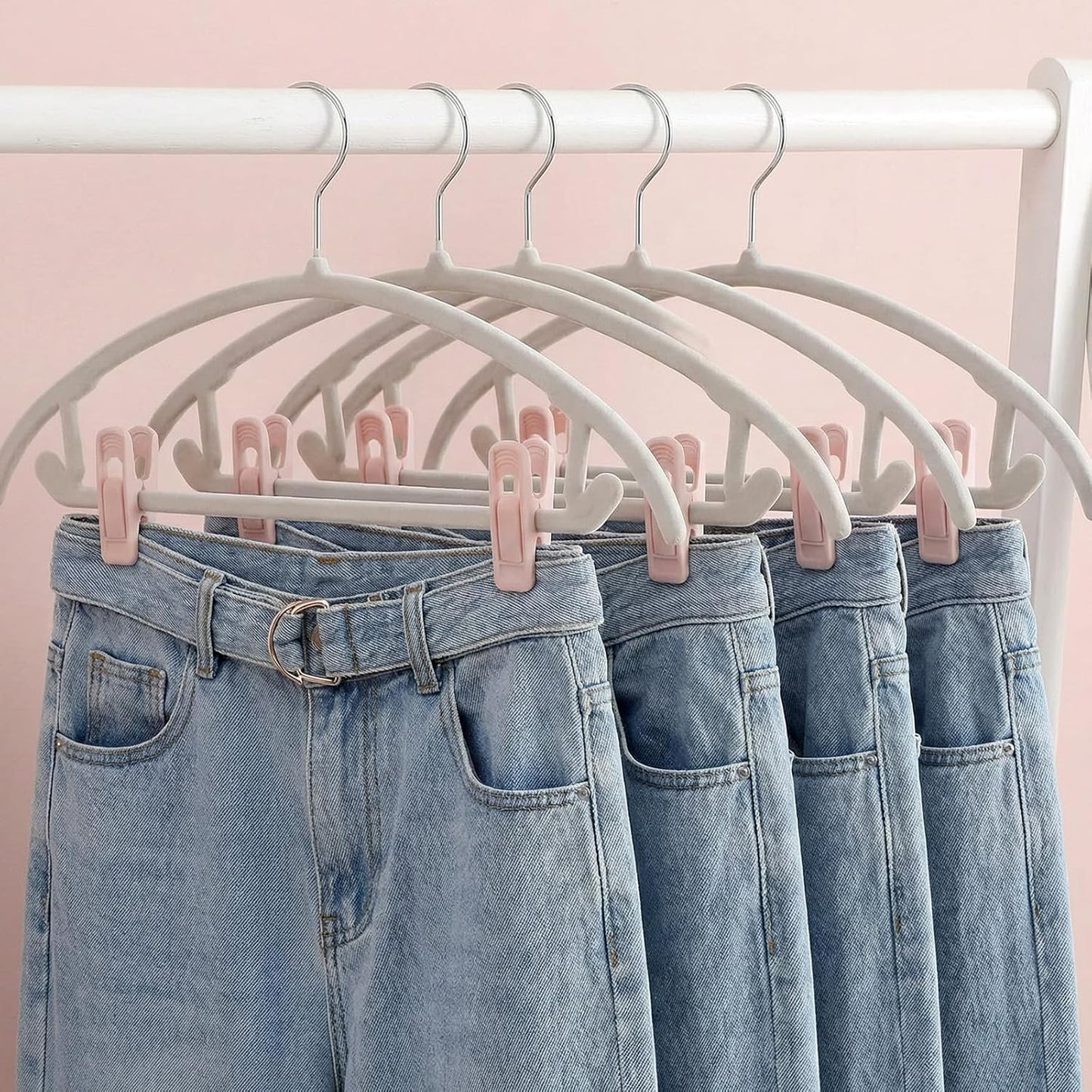 40 Pcs Pink Velvet Hangers Clips Pant Hangers Velvet Clips Non-Slip Pant Skirt Clip Multi-Purpose for Shower Curtains and Clothing