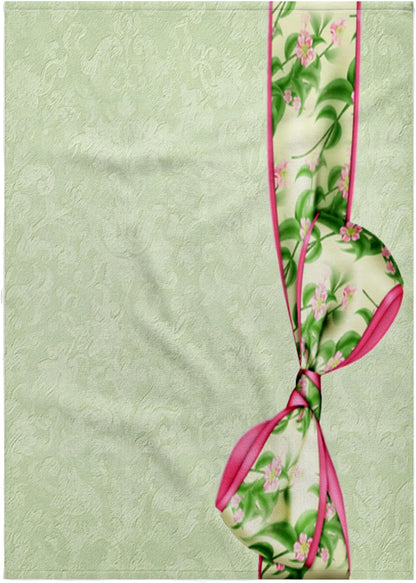 3dRose Green and Pink Floral Bow on Pastel Green Grunge Damask Background 22x30 Bath Hand Pool Towel