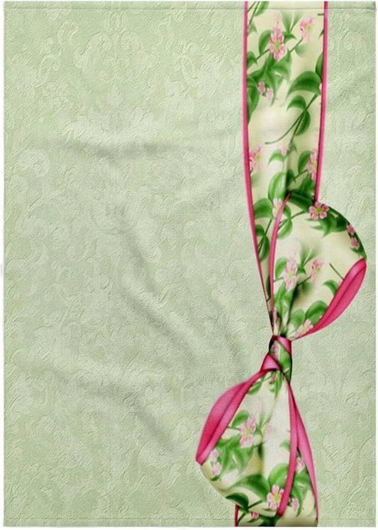 3dRose Green and Pink Floral Bow on Pastel Green Grunge Damask Background 22x30 Bath Hand Pool Towel