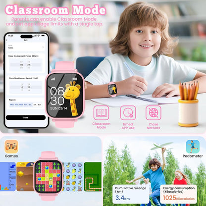 4G Kids Smart Watch GPS Tracker, Smartwatch for Kid with Video Calling, Voice Chat, Class Mode, SOS , Pedometer, Alarm, SIM Card HD Touch Screen Phone Watch Gift for 4-12 Girls Boys (Light Pink)