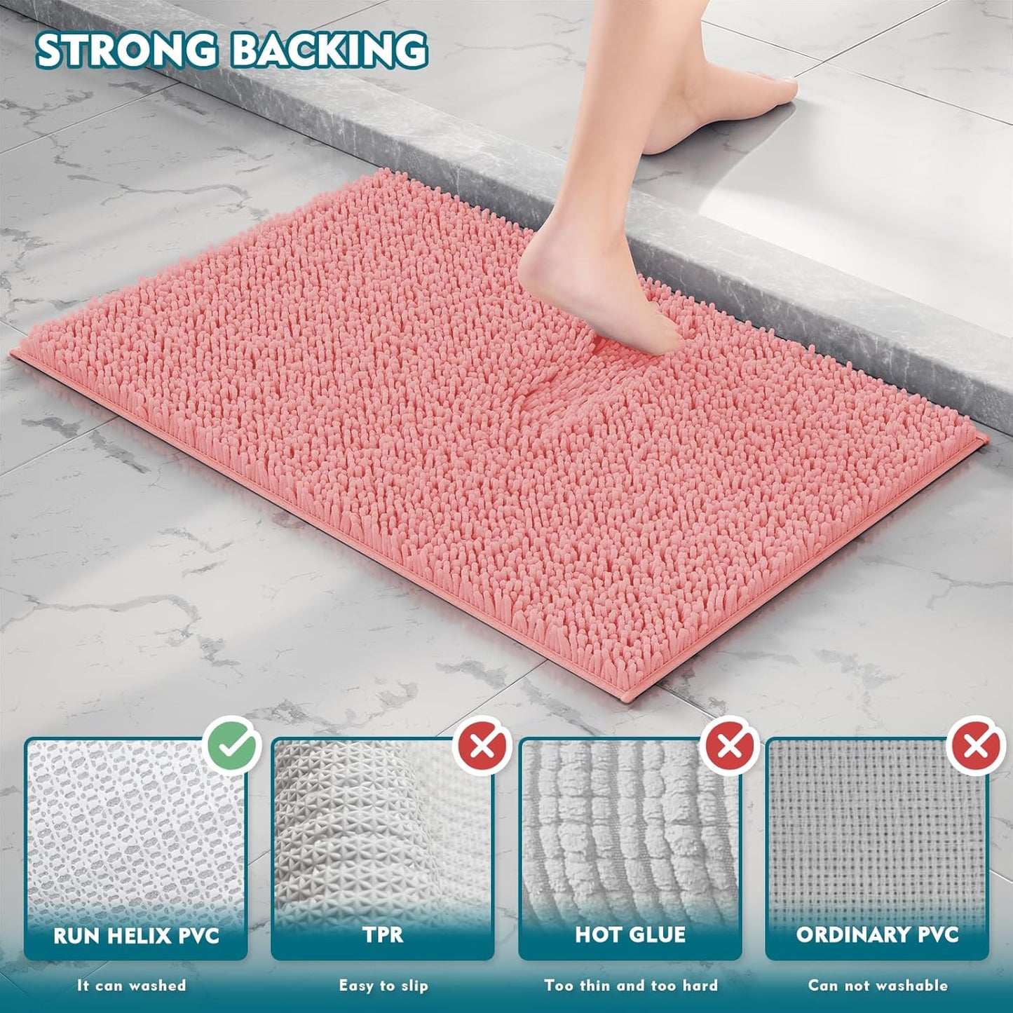 Bathroom Rugs Sets 3 Piece, Pink Extra Soft Absorbent Chenille Bath Rugs, Non Slip Rubber Backing Machine Washable Quick Dry Bath Mats for Bathroom Floor, Tub, Shower, Home Decor Accessories