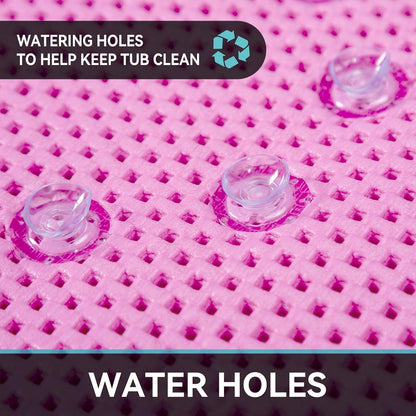 Bathtub Mat Non Slip 36” X 17” Pink Shower Mat Soft Foam Bath Mats for Bathroom Tub, Bathtub Mat with Drain Holes, Suction Cups, Shower Mat Non Slip
