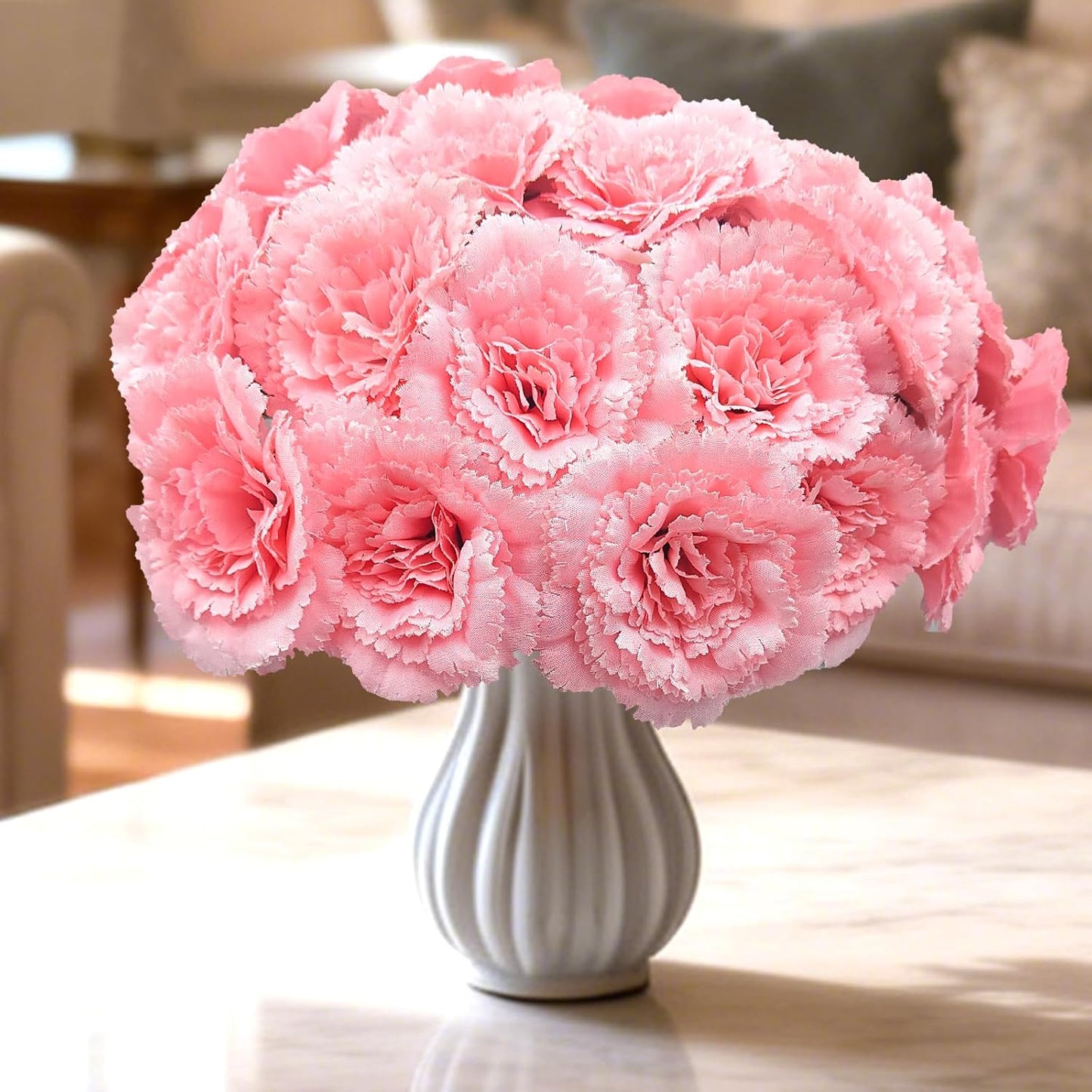 24 Pcs Pink Carnations Artificial Flowers, 11.4 Inch Faux Silk Carnations with Stems for Wedding Bouquets, Home Decor, Table Centerpieces