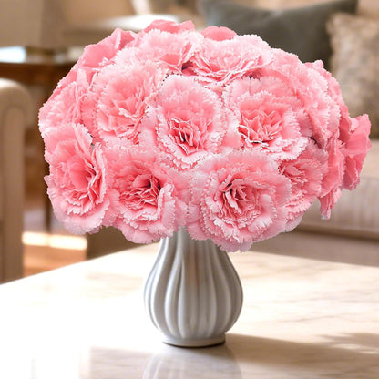 24 Pcs Pink Carnations Artificial Flowers, 11.4 Inch Faux Silk Carnations with Stems for Wedding Bouquets, Home Decor, Table Centerpieces