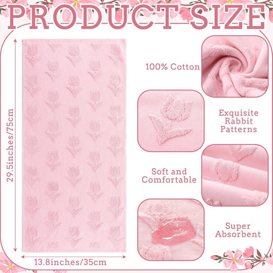 SmoothNovelty 2 Pcs Tulip Hand Towels for Bathroom Pink Tulip 100% Cotton Jacquard Weave Bath Towel Set Soft Absorbent Kitchen Towels for Bathroom Kitchen Summer Theme Gifts 13.8 x 29.5