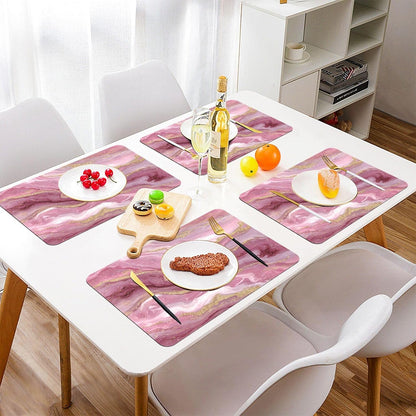 ALAZA Pink Gilded Marble Pattern Placemats for Dining Table, Heat Resistant Placemat Table Mats Place Mats 2 PC and 2 Coaster Washable Table Mats