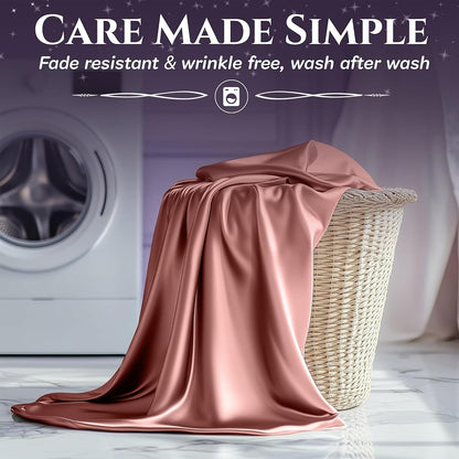 SLEEP SANCTUARY Satin Sheets King Size – 4 Piece Luxury Silky Bed Set, Softer Than Silk, 15" Deep Pocket, Cooling & Wrinkle-Free, Moisture-Wicking & Breathable for Hair & Skin (Blush Pink)